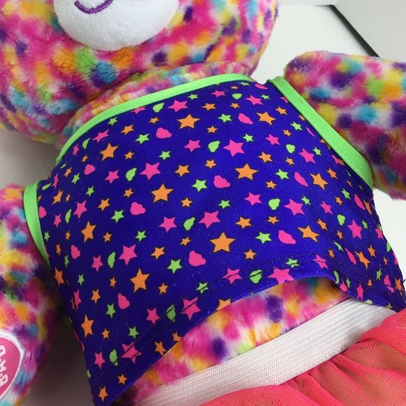 Build A Bear Plush Kitty Cat 16" Rainbow Confetti Leopard Neon 80's Outfit BAB - Picture 7 of 12